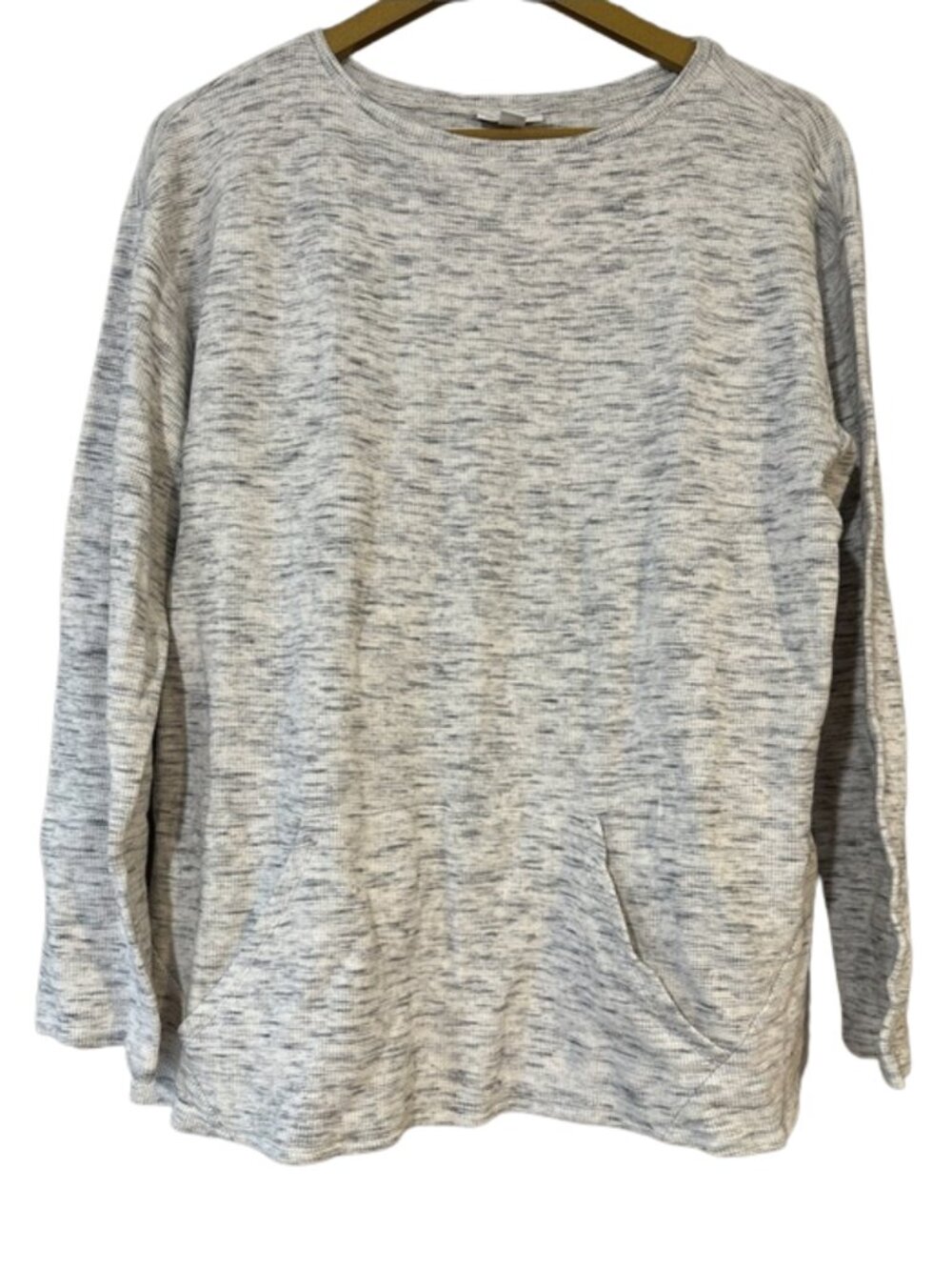 Pure Jill Light Gray Marled Knit Pullover Top XL Soft Stretch Pocket Sweater